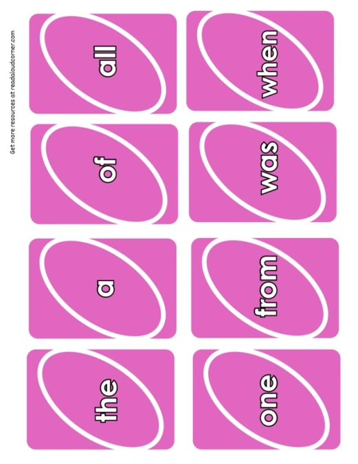 Kindergarten Sight Word Cards: Pink