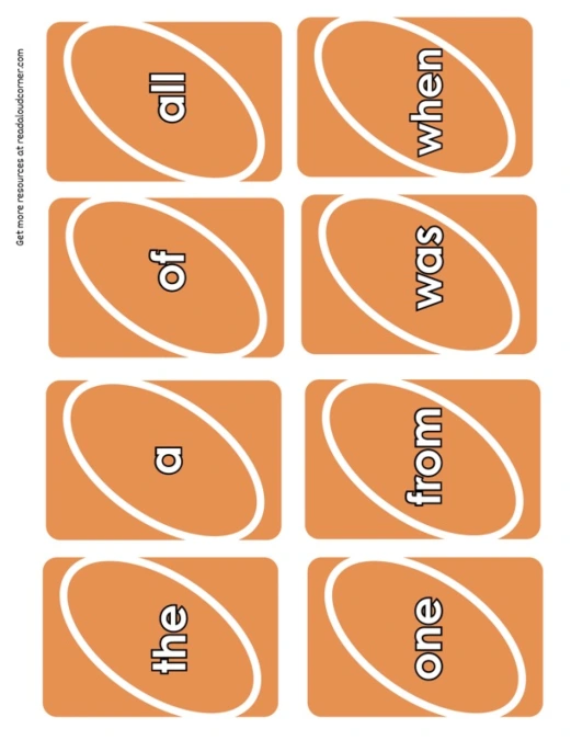 Kindergarten Sight Word Cards: Orange