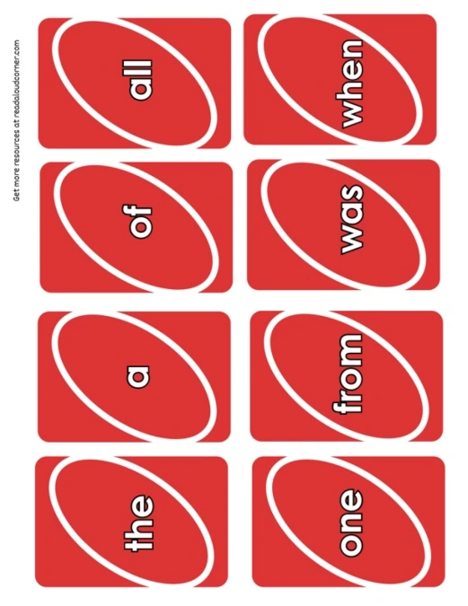Kindergarten Sight Word Cards: Red