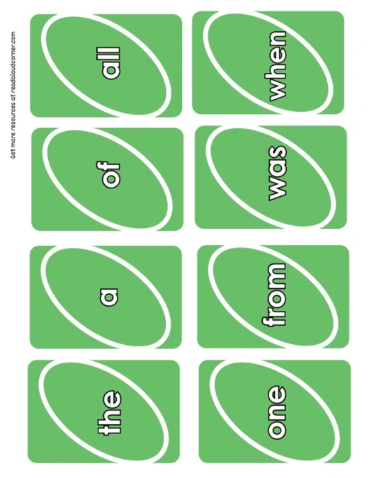 Kindergarten Sight Word Cards: Green