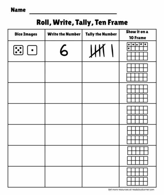 Roll, Write, Tally, Ten Frame