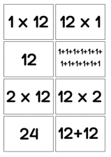 Multiplication 12 (Spoons/Go Fish/Memory) Black & White