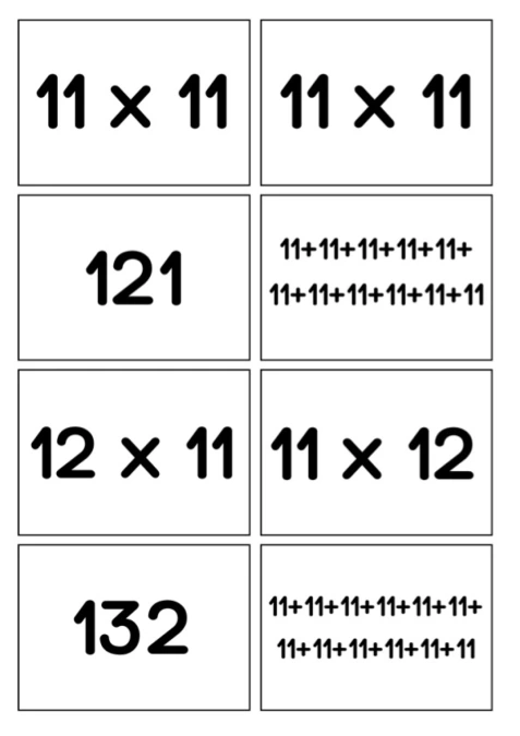 Multiplication 11 (Spoons/Go Fish/Memory) Black & White