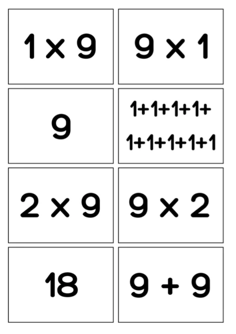 Multiplication 9 (Spoons/Go Fish/Memory) Black & White
