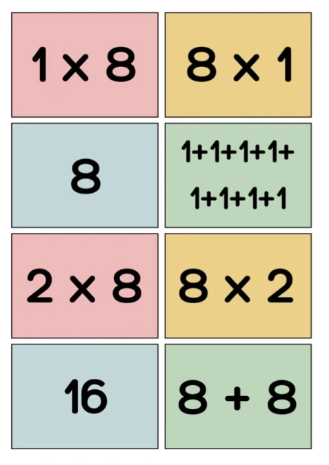 Multiplication 8 (Spoons/Go Fish/Memory) Color