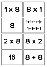 Multiplication 8 (Spoons/Go Fish/Memory) Black & White