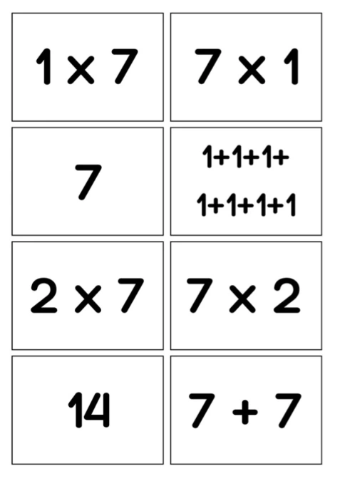 Multiplication 7 (Spoons/Go Fish/Memory) Black & White