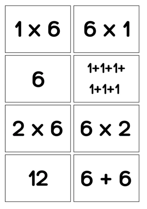 Multiplication 6 (Spoons/Go Fish/Memory) Black & White