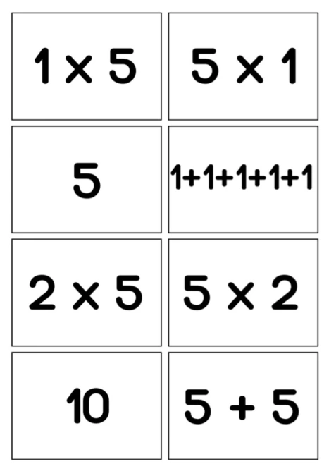 Multiplication 5 (Spoons/Go Fish/Memory) Black & White