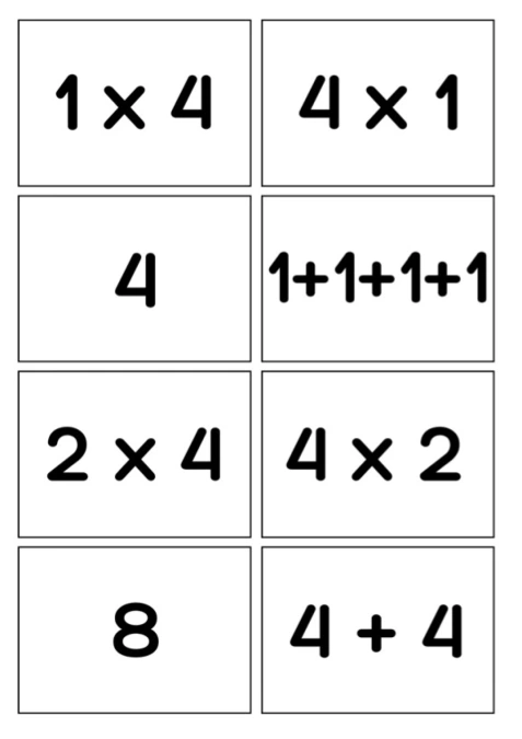 Multiplication 4 (Spoons/Go Fish/Memory) Black & White