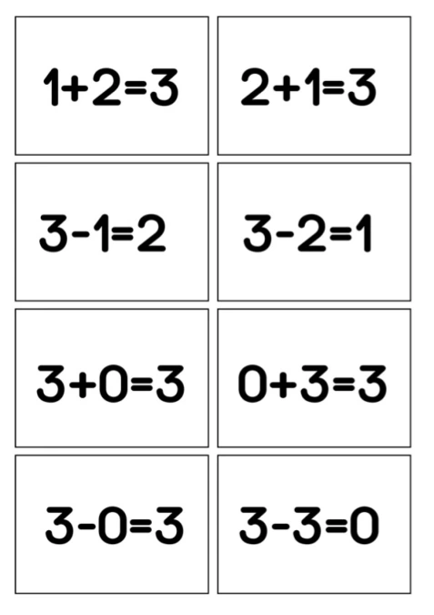 Fact Families 3 (Spoons/Go Fish/Memory) Black & White