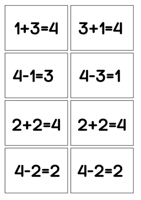 Fact Families 4 (Spoons/Go Fish/Memory) Black & White