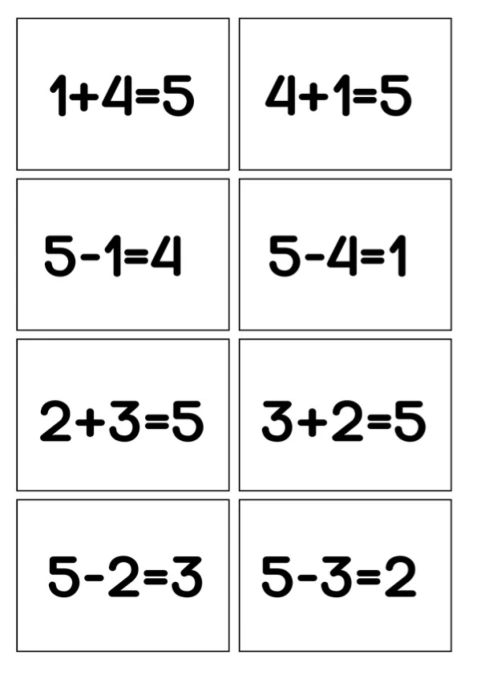 Fact Families 5 (Spoons/Go Fish/Memory) Black & White