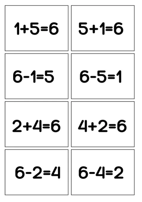 Fact Families 6 (Spoons/Go Fish/Memory) Black & White