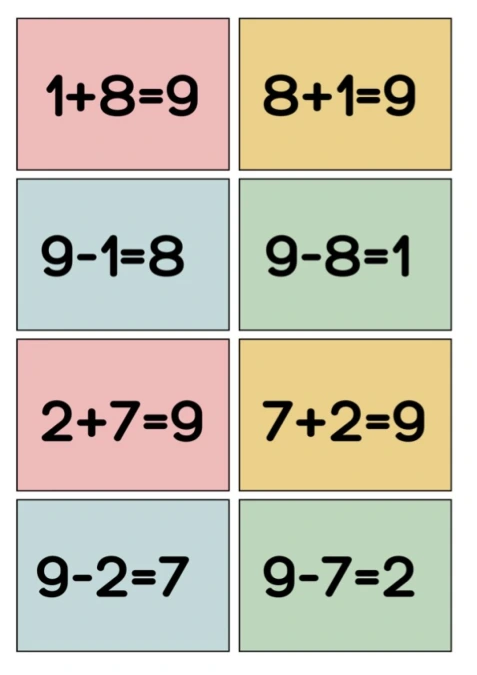 Fact Families 9 (Spoons/Go Fish/Memory) Color