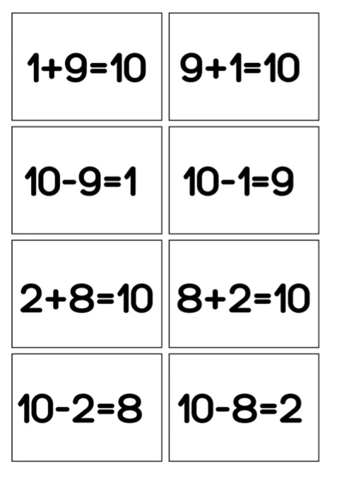Fact Families 10 (Spoons/Go Fish/Memory) Black & White