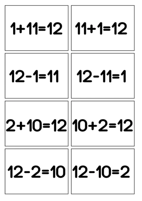 Fact Families 12 (Spoons/Go Fish/Memory) Black & White
