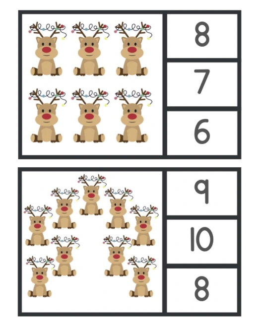 Reindeer Clip Cards 0 - 10