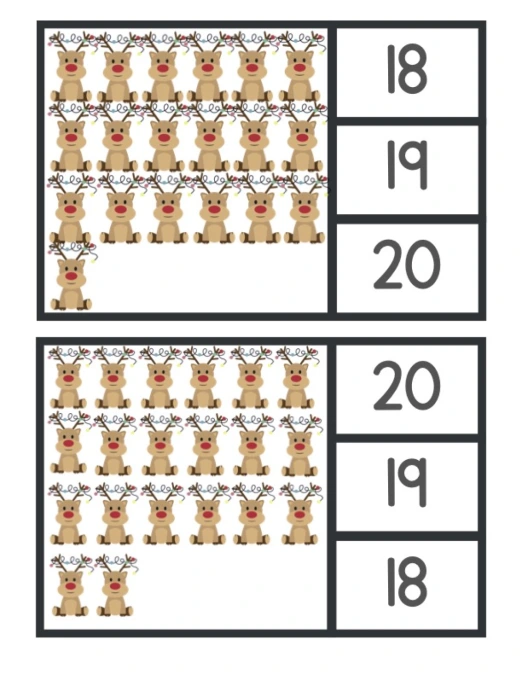 Reindeer Clip Cards 0 - 20