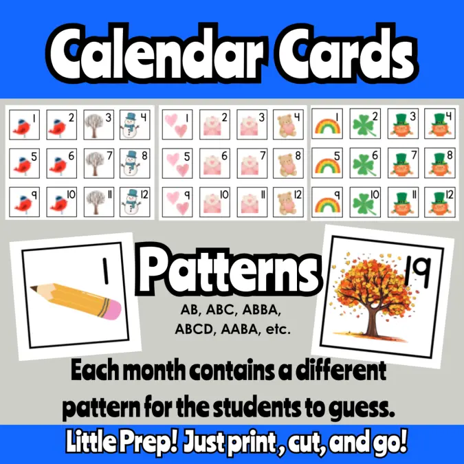 Calendar Cards (Year Long with Patterns)