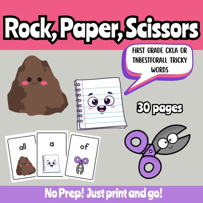 First Grade Tricky Words Rock, Paper, Scissors
