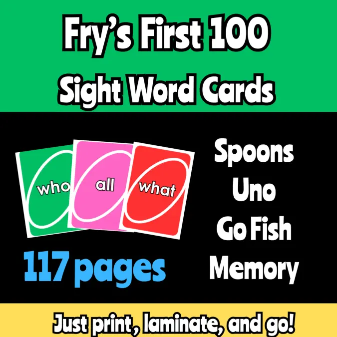 Fry First 100 Sight Words Playing Cards