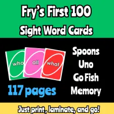 Fry First 100 Sight Words Playing Cards