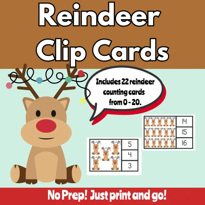 Reindeer Clip Cards 0 - 20