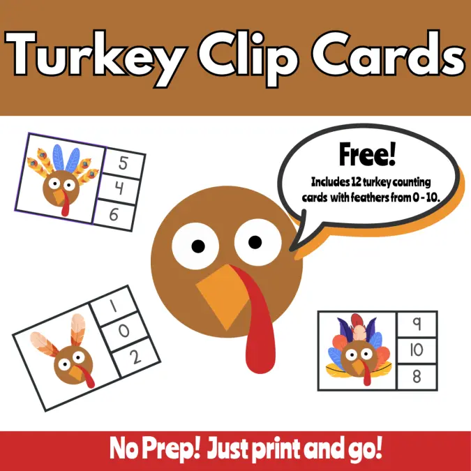 Turkey Clip Cards 0 - 10